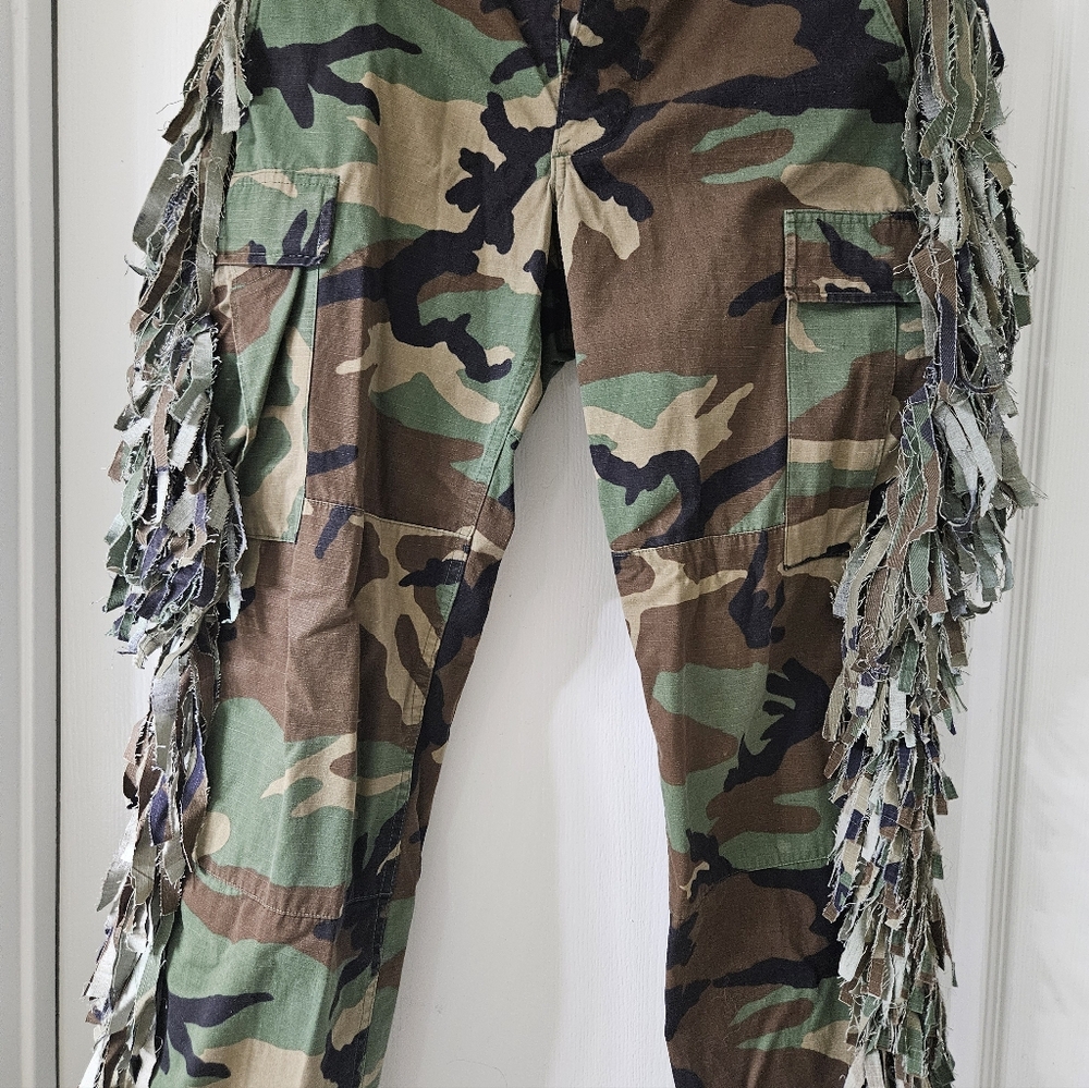 New Never Worn Fringed Woodland Camo Cargo Pants